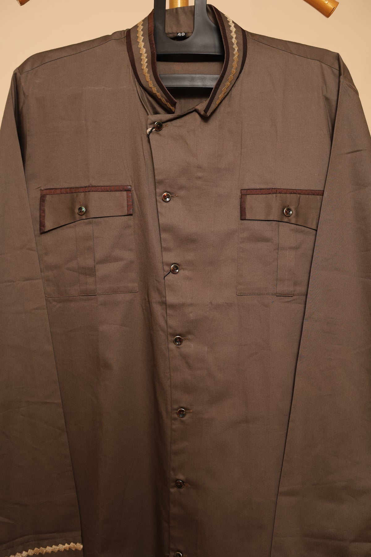 Men’s Chocolate Brown Asymmetric Button Kurta