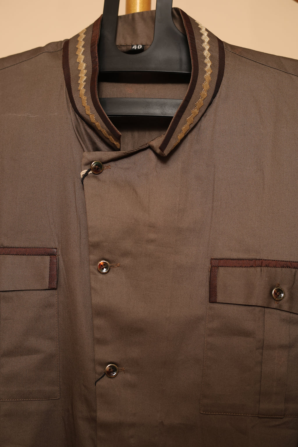 Men’s Chocolate Brown Asymmetric Button Kurta