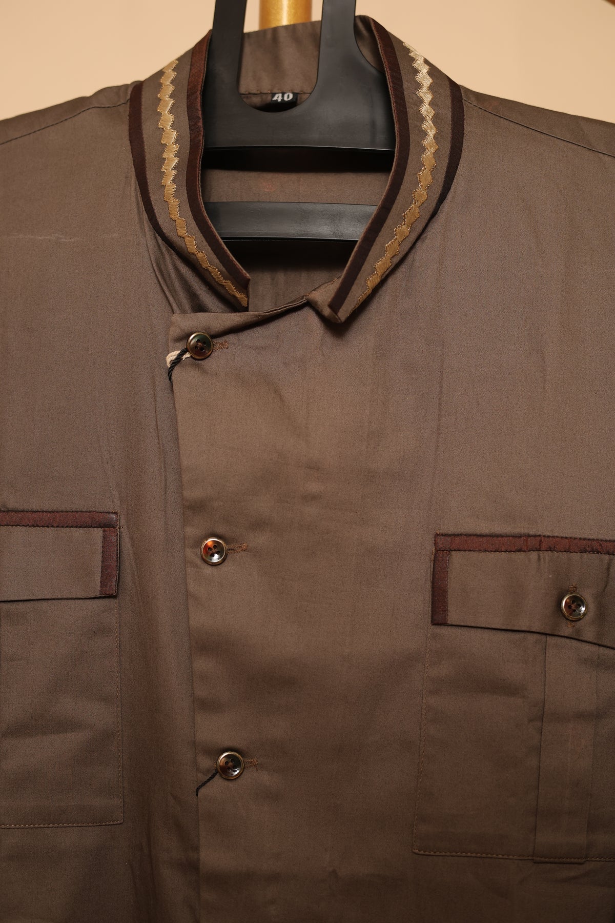 Men’s Chocolate Brown Asymmetric Button Kurta