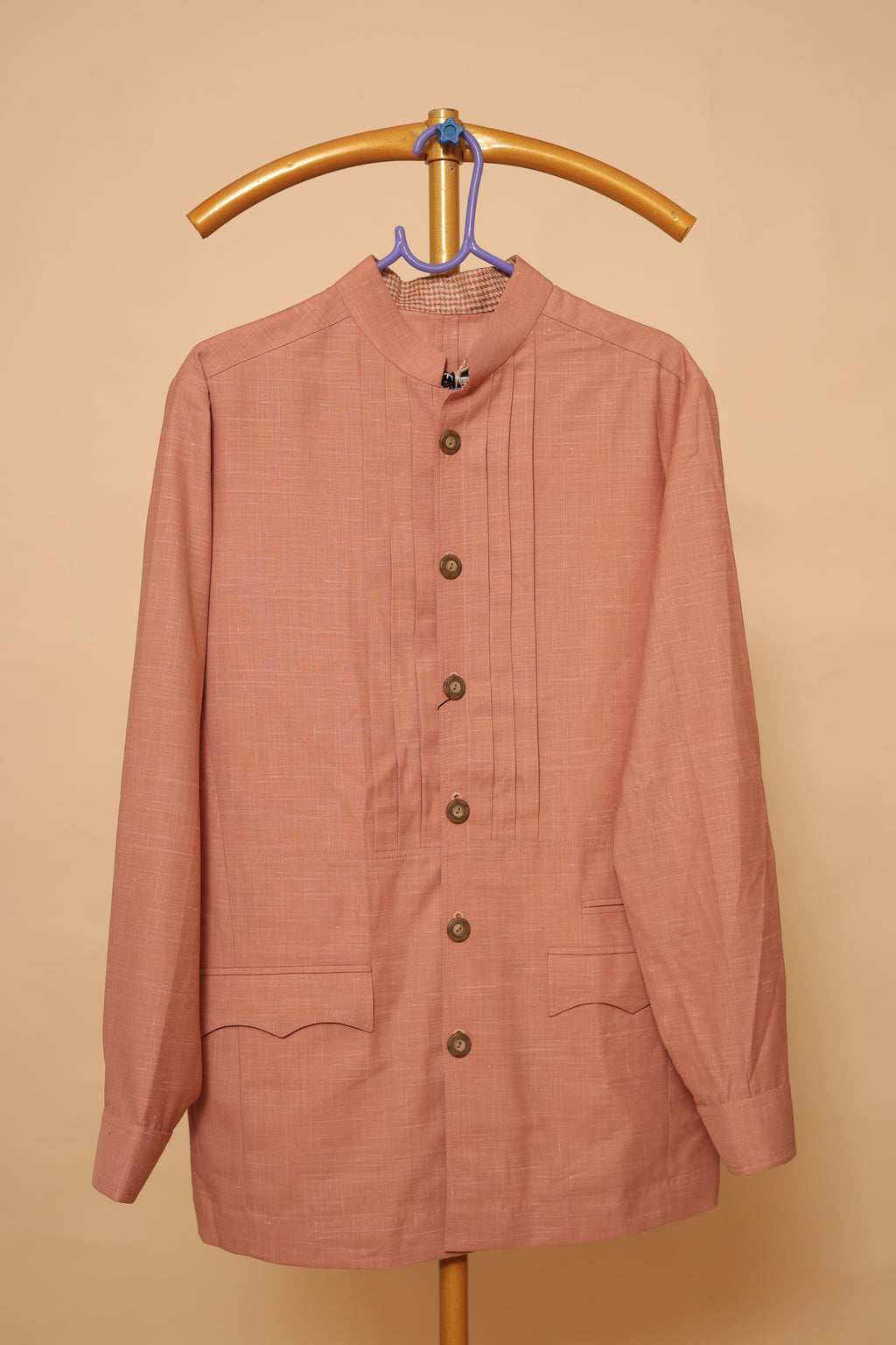 Men’s Peach Mandarin Collar Designer Shirt