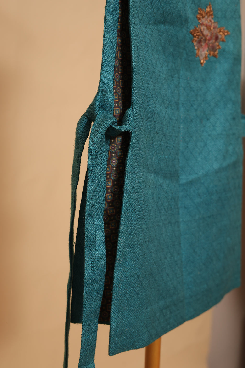 Men’s Teal Blue Embroidered Nehru Jacket