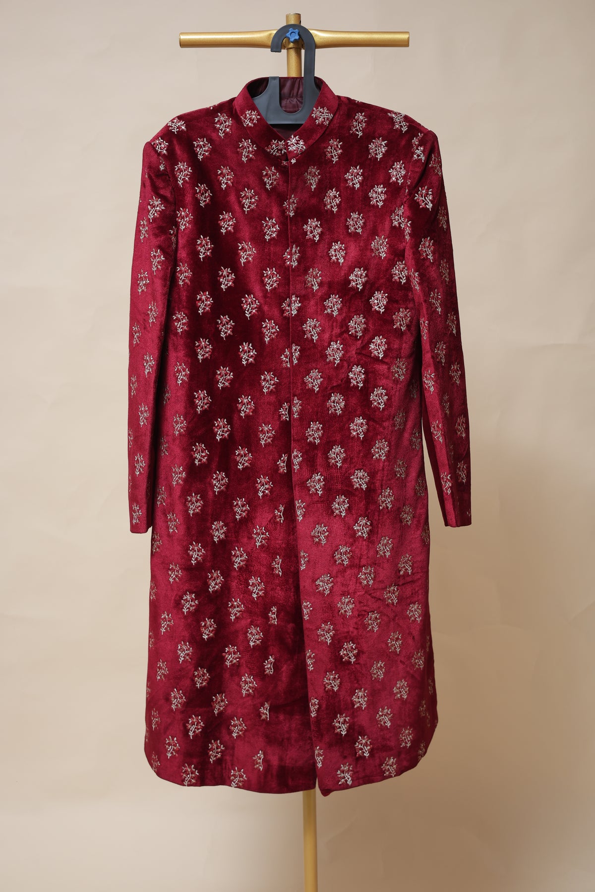 Men’s Maroon Floral Embroidered Sherwani