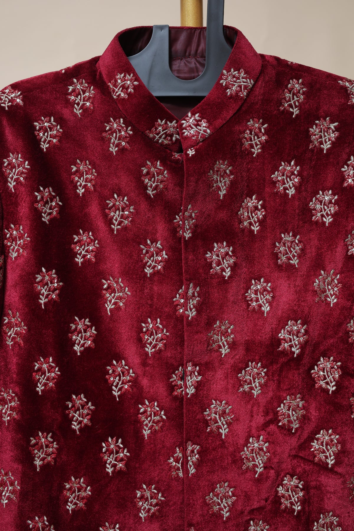 Men’s Maroon Floral Embroidered Sherwani