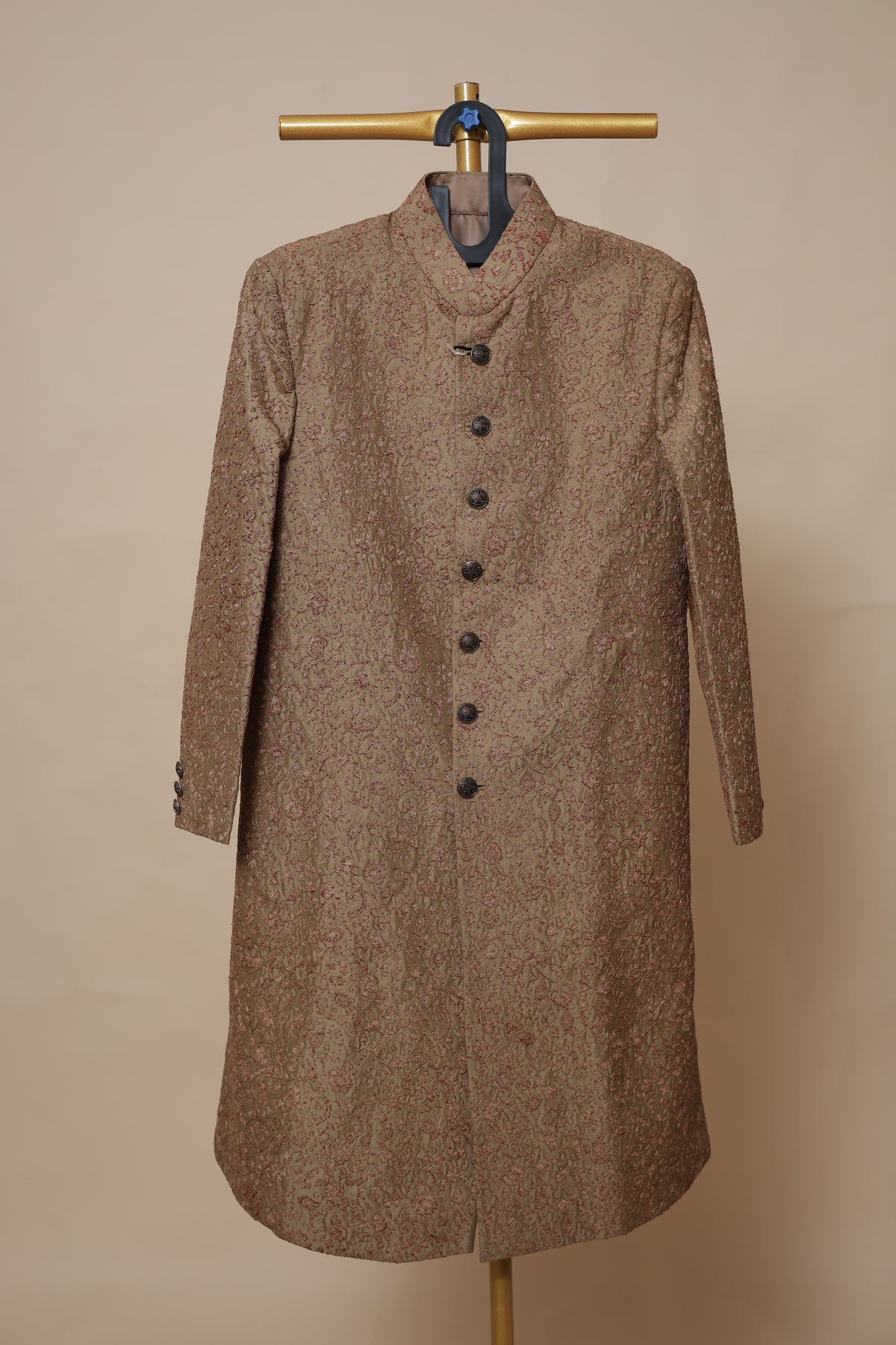 Olive Gold Floral Embroidered Sherwani