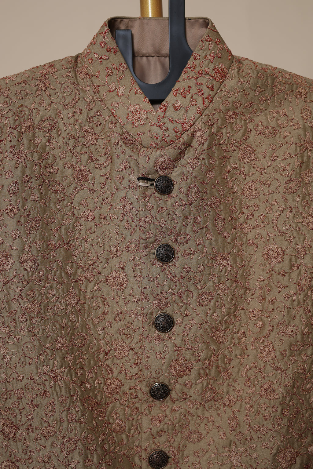Olive Gold Floral Embroidered Sherwani