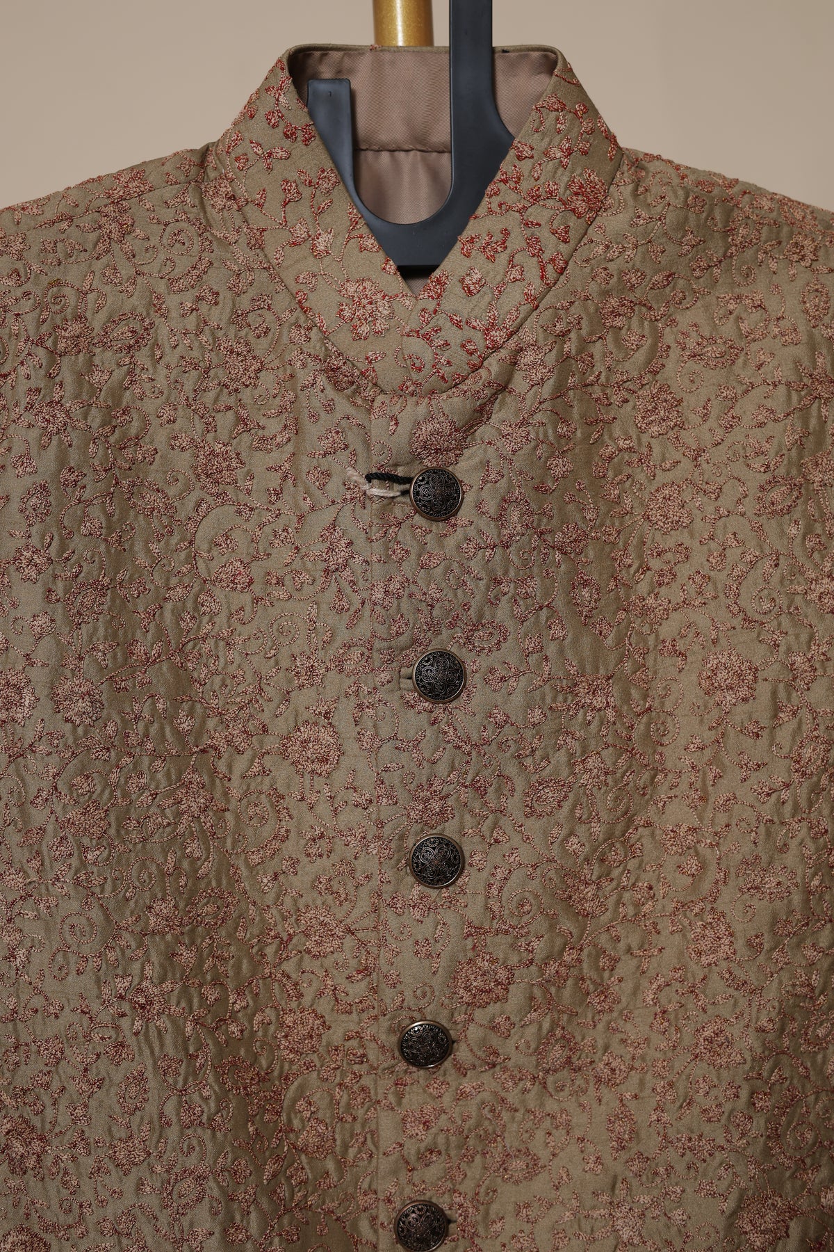 Olive Gold Floral Embroidered Sherwani