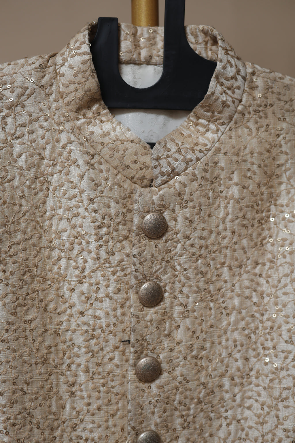 Men’s Champagne Beige Textured Sherwani