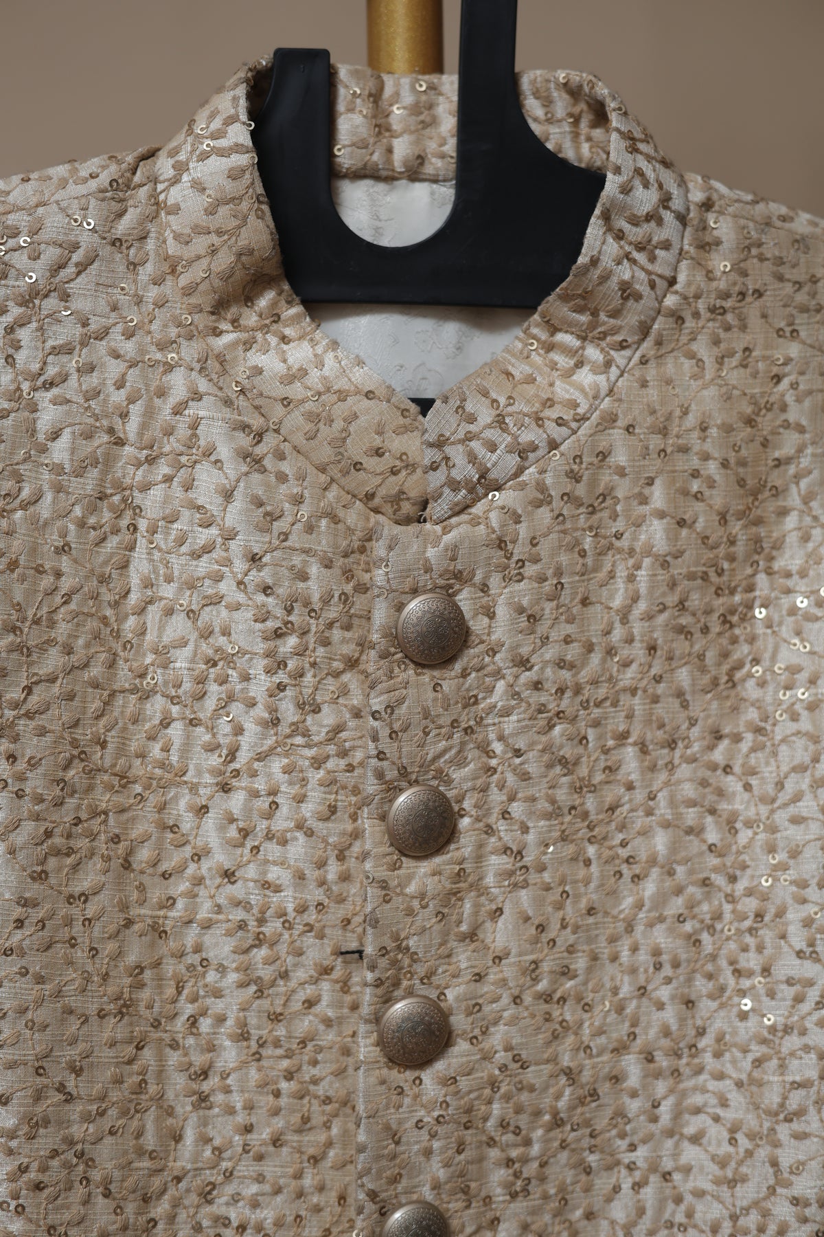 Men’s Champagne Beige Textured Sherwani