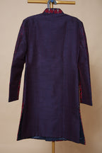 Men’s Navy Blue Sherwani with Red Embroidered Border