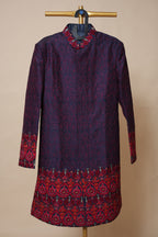 Men’s Navy Blue Sherwani with Red Embroidered Border