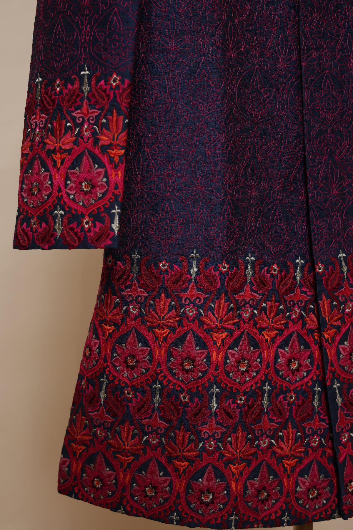 Men’s Navy Blue Sherwani with Red Embroidered Border