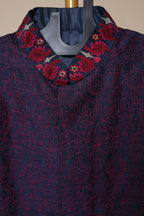 Men’s Navy Blue Sherwani with Red Embroidered Border
