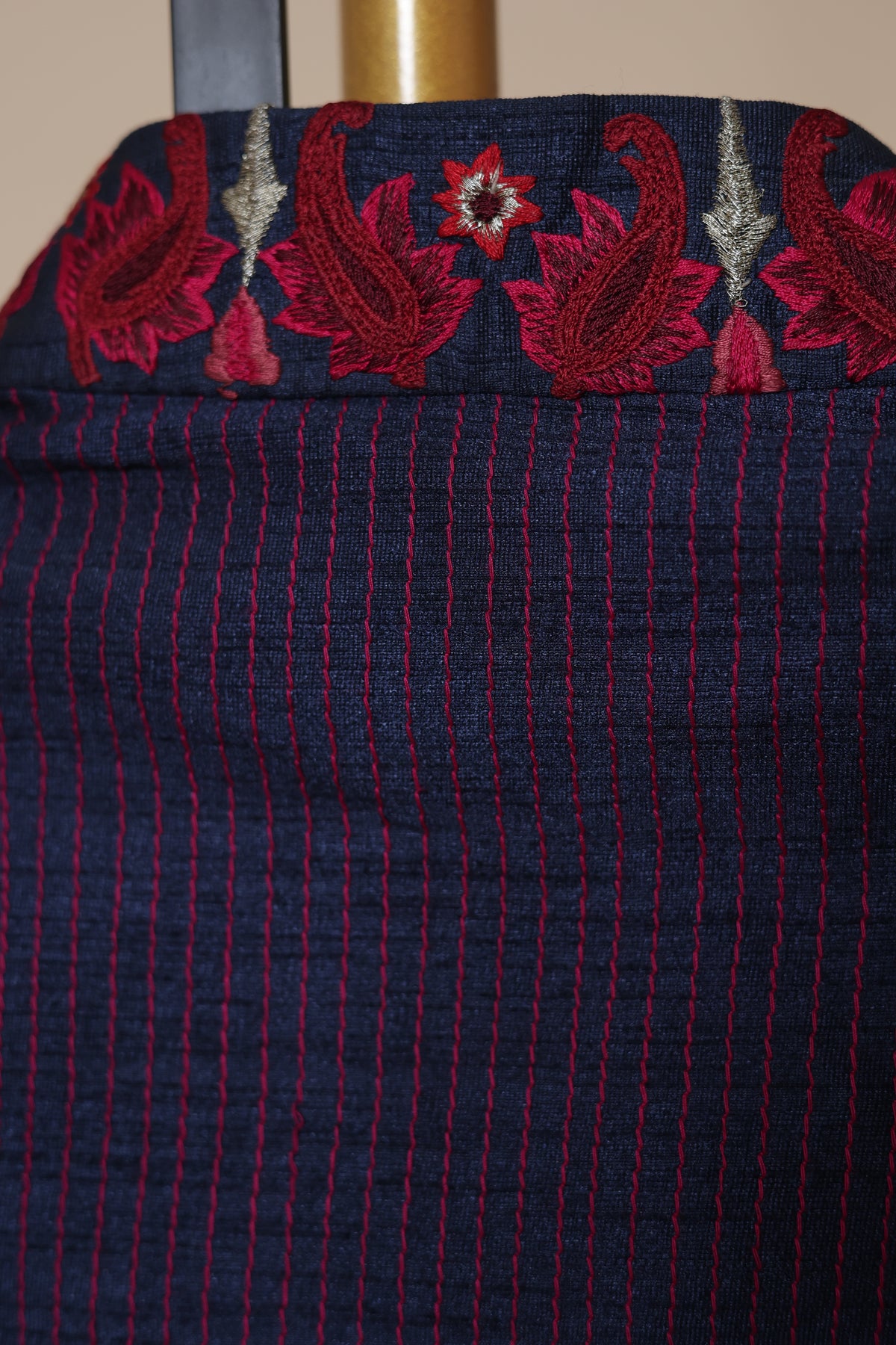 Men’s Navy Blue Sherwani with Red Embroidered Border