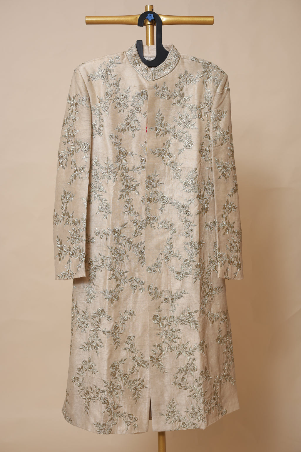 Men’s Champagne Gold Floral Embroidered Sherwani