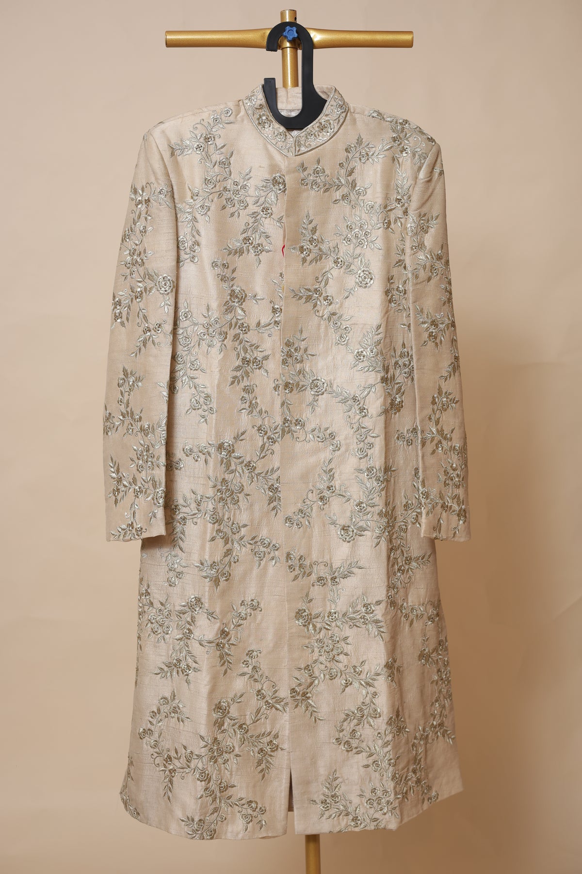 Men’s Champagne Gold Floral Embroidered Sherwani