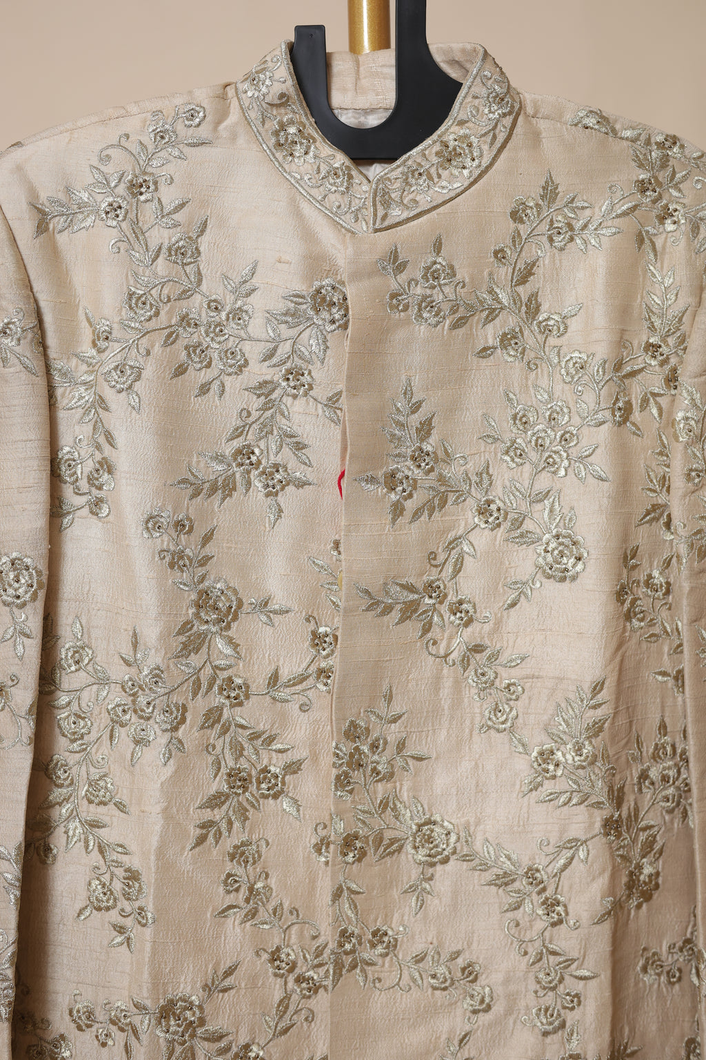 Men’s Champagne Gold Floral Embroidered Sherwani