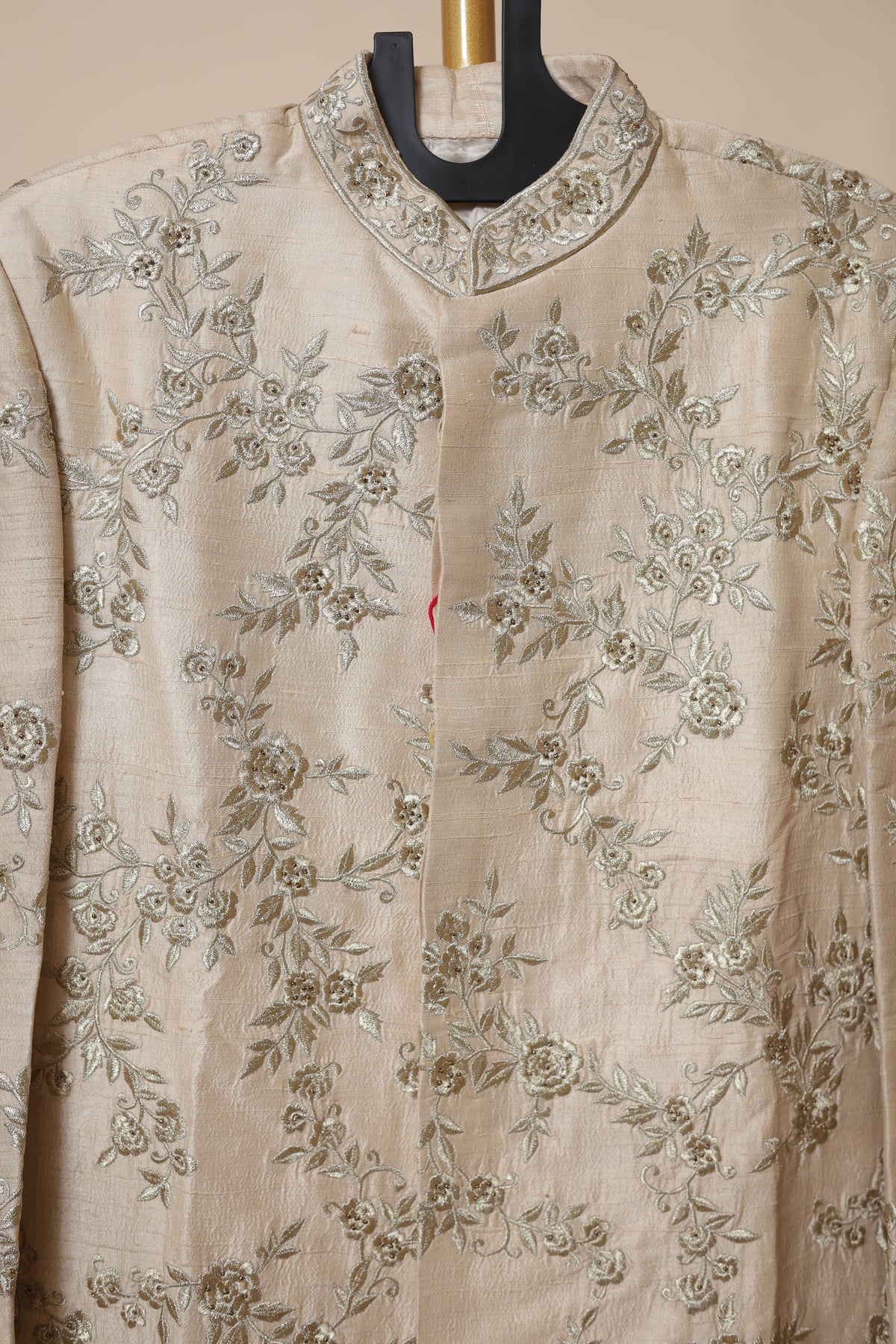 Men’s Champagne Gold Floral Embroidered Sherwani