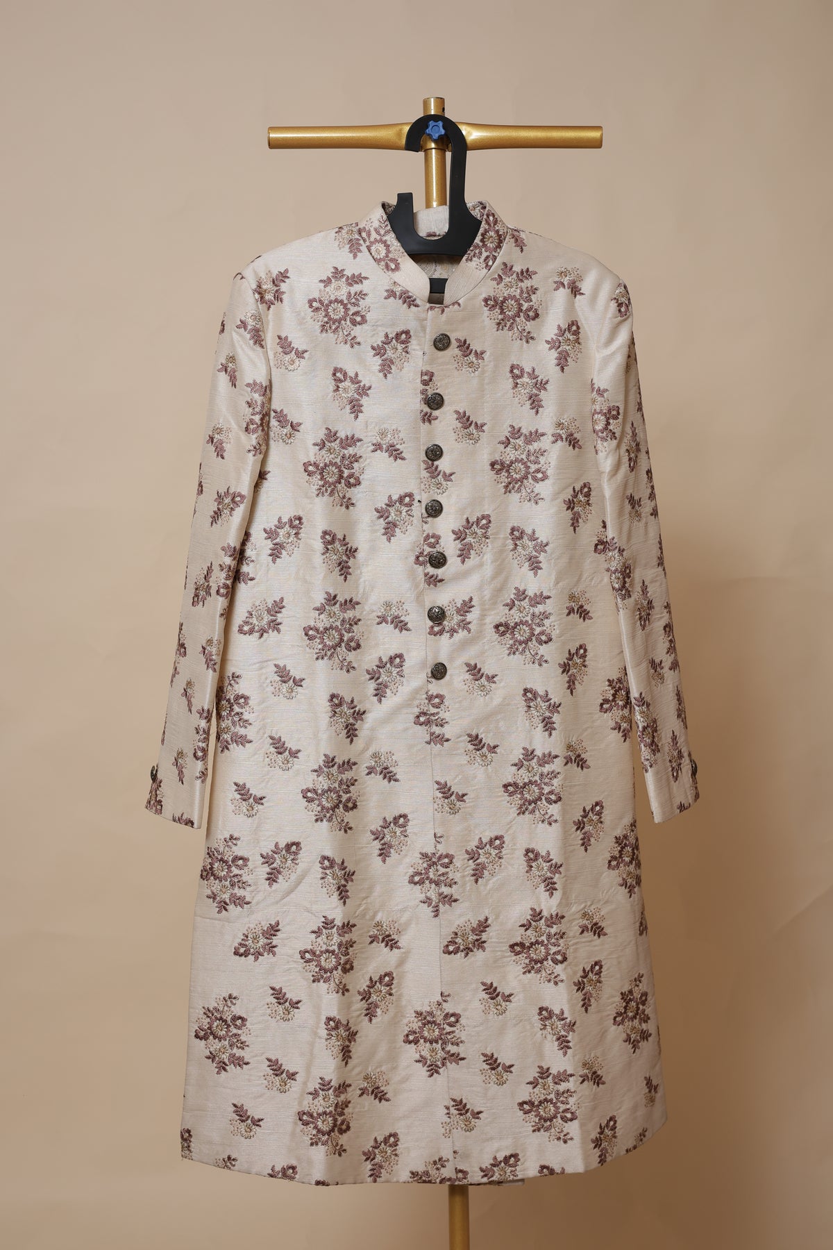 Men’s Ivory Floral Embroidered Designer Sherwani
