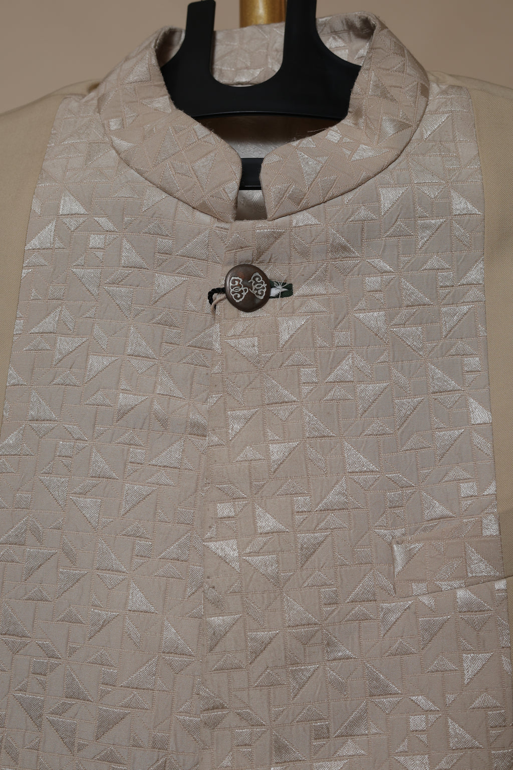 Men’s Beige Sherwani with Ivory Geometric Embroidered Panel