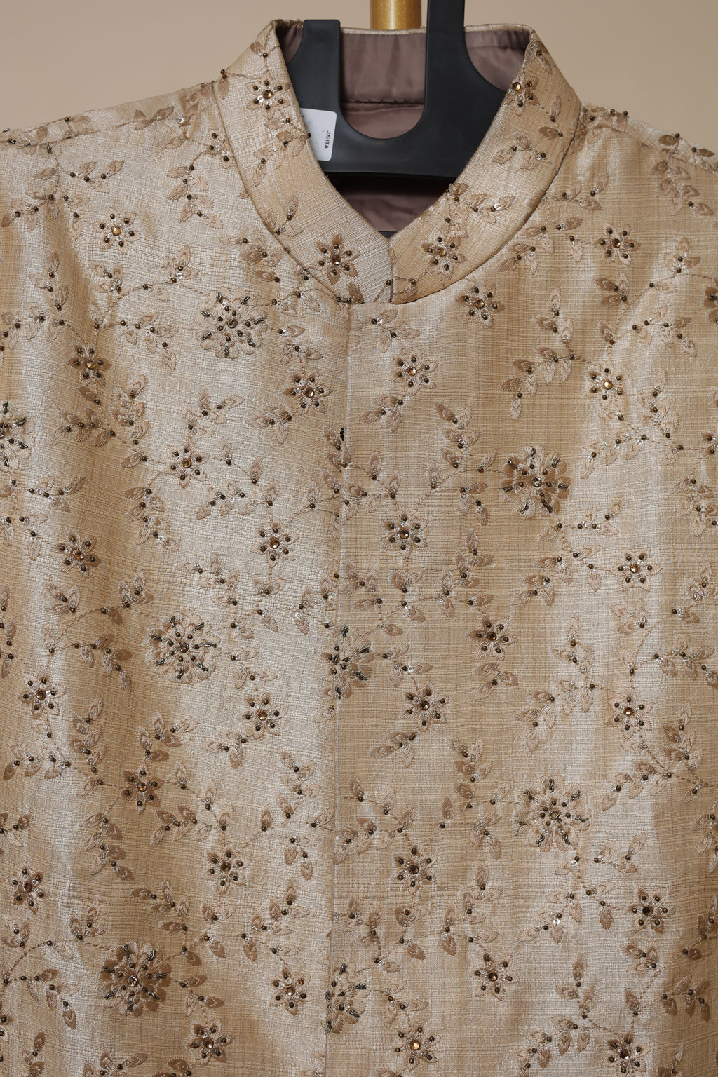 Men’s Champagne Gold Floral Embroidered Sherwani