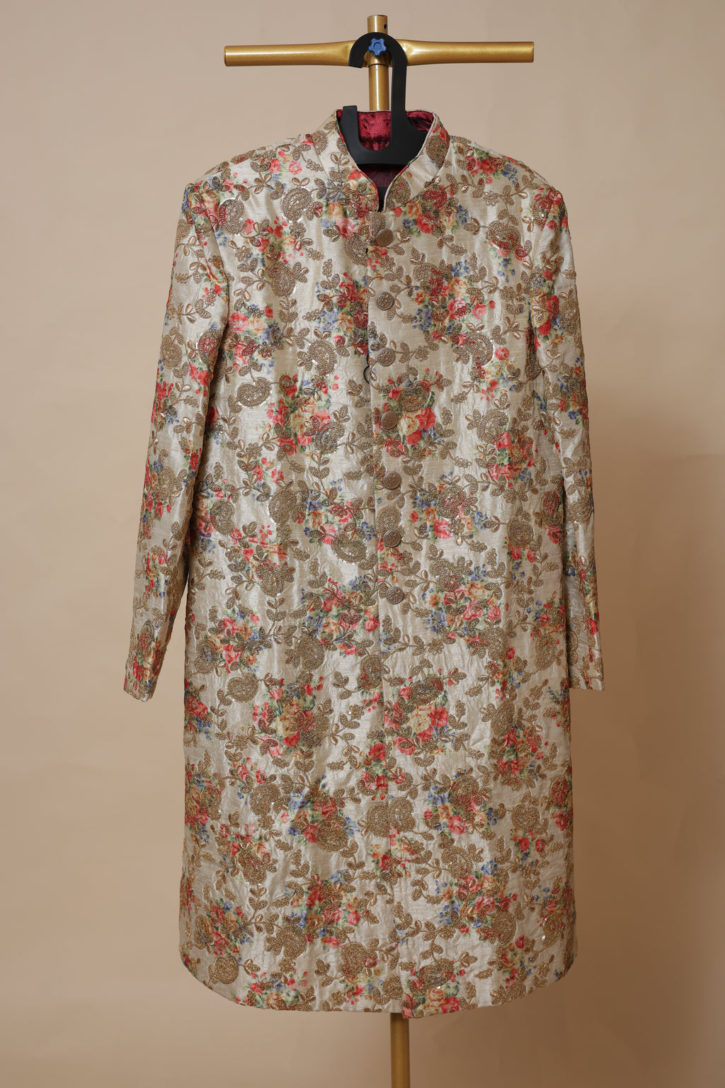 Men’s Ivory Floral Printed Designer Sherwani