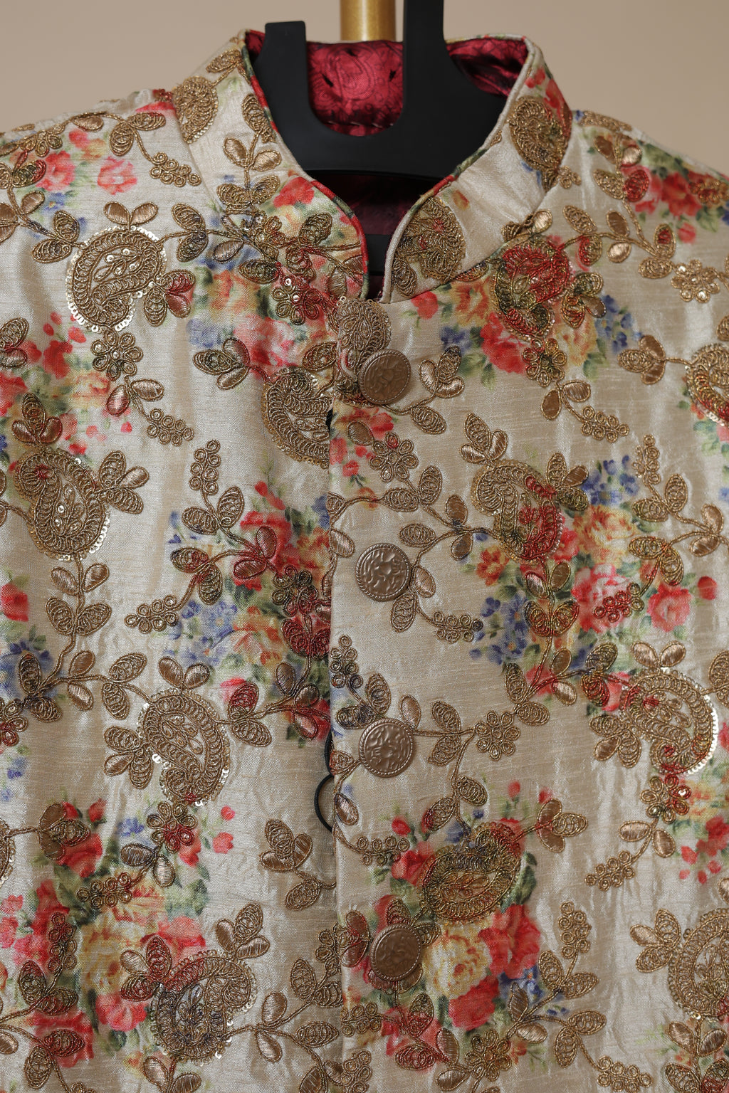 Men’s Ivory Floral Printed Designer Sherwani