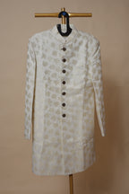 Men’s Ivory Gold Motif Jacquard Sherwani