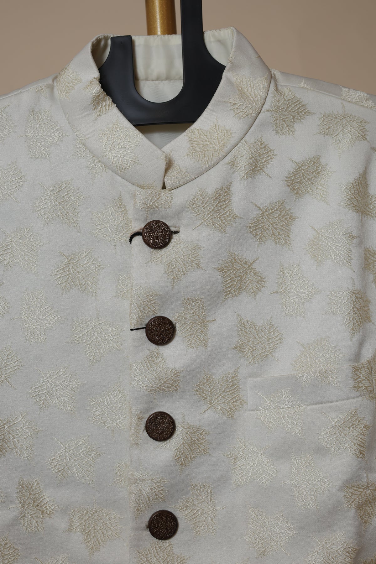 Men’s Ivory Gold Motif Jacquard Sherwani