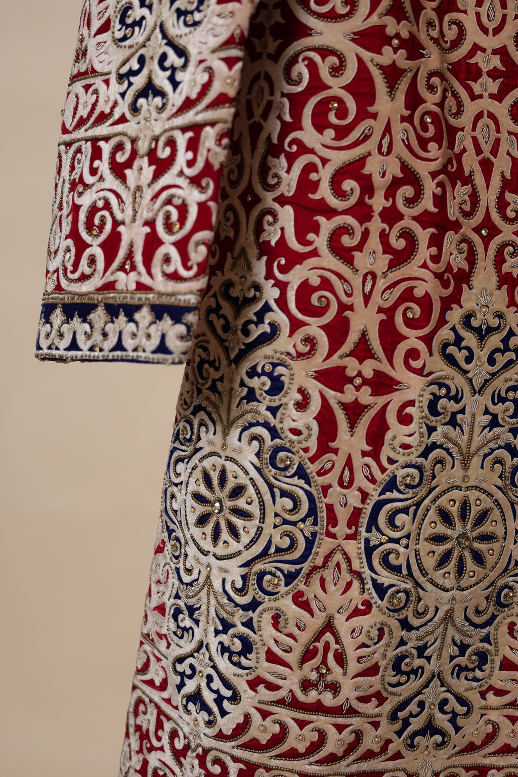 Men's Maroon and Navy Blue Embroidered Wedding Sherwani