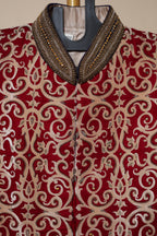 Men's Maroon and Navy Blue Embroidered Wedding Sherwani