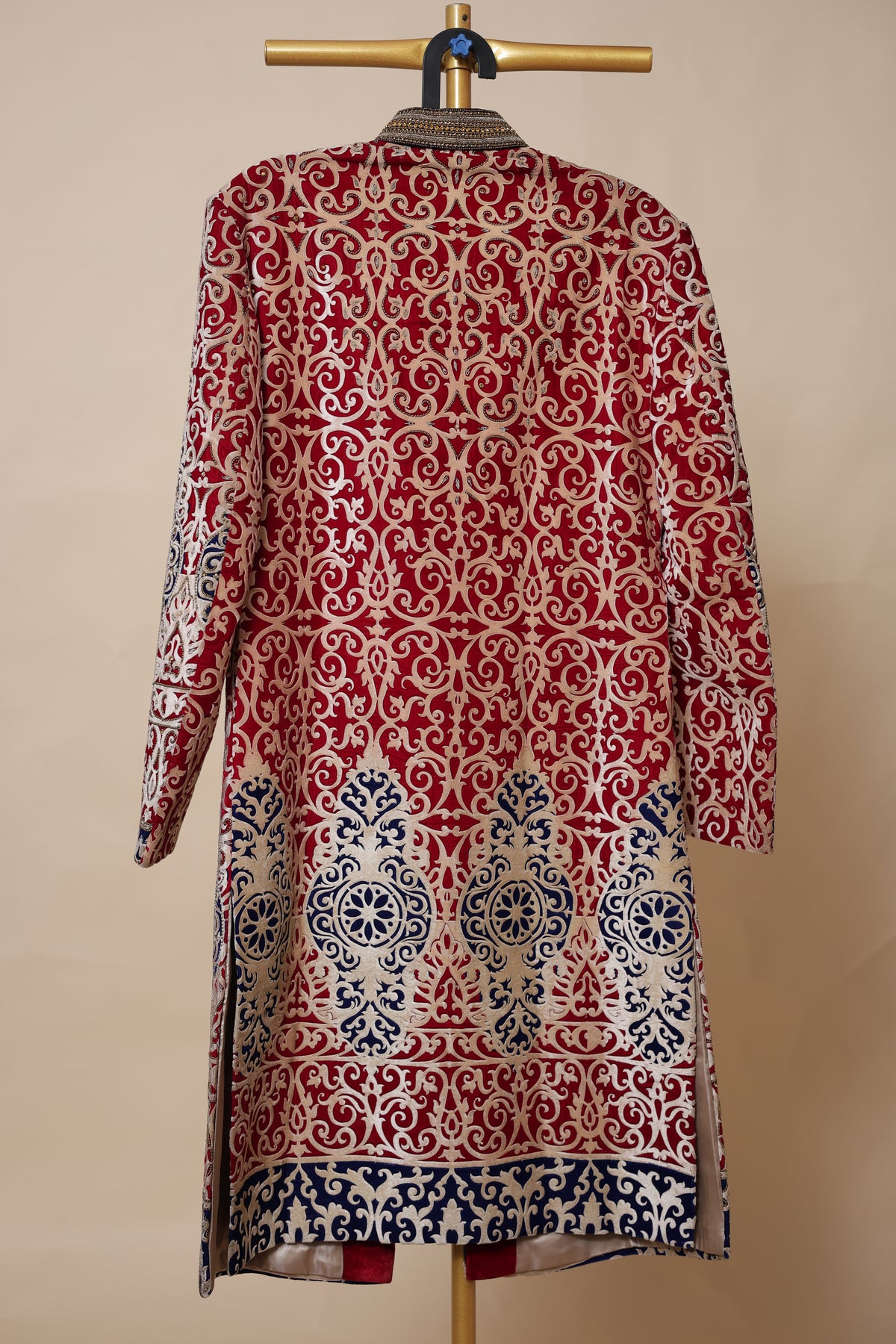 Men's Maroon and Navy Blue Embroidered Wedding Sherwani