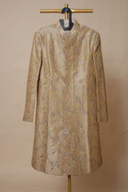 Men's Golden Beige Floral Embroidered Wedding Sherwani