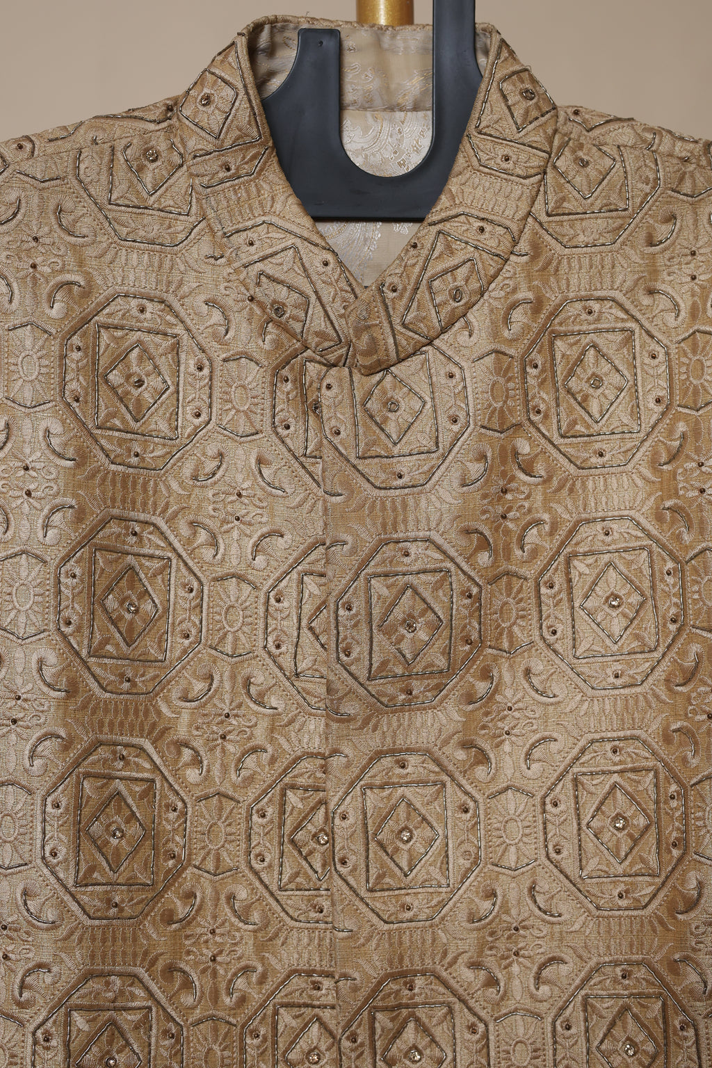 Men's Antique Gold Geometric Embroidered Sherwani