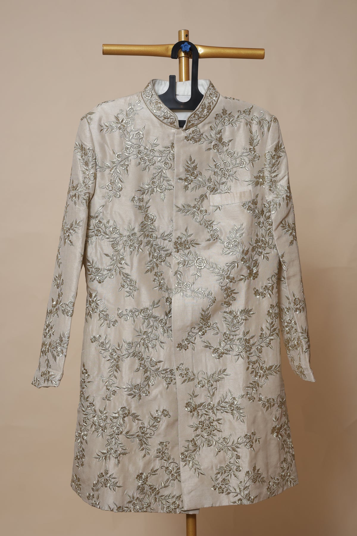 Men's Champagne Gold Floral Embroidered Wedding Sherwani