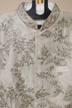 Men's Champagne Gold Floral Embroidered Wedding Sherwani