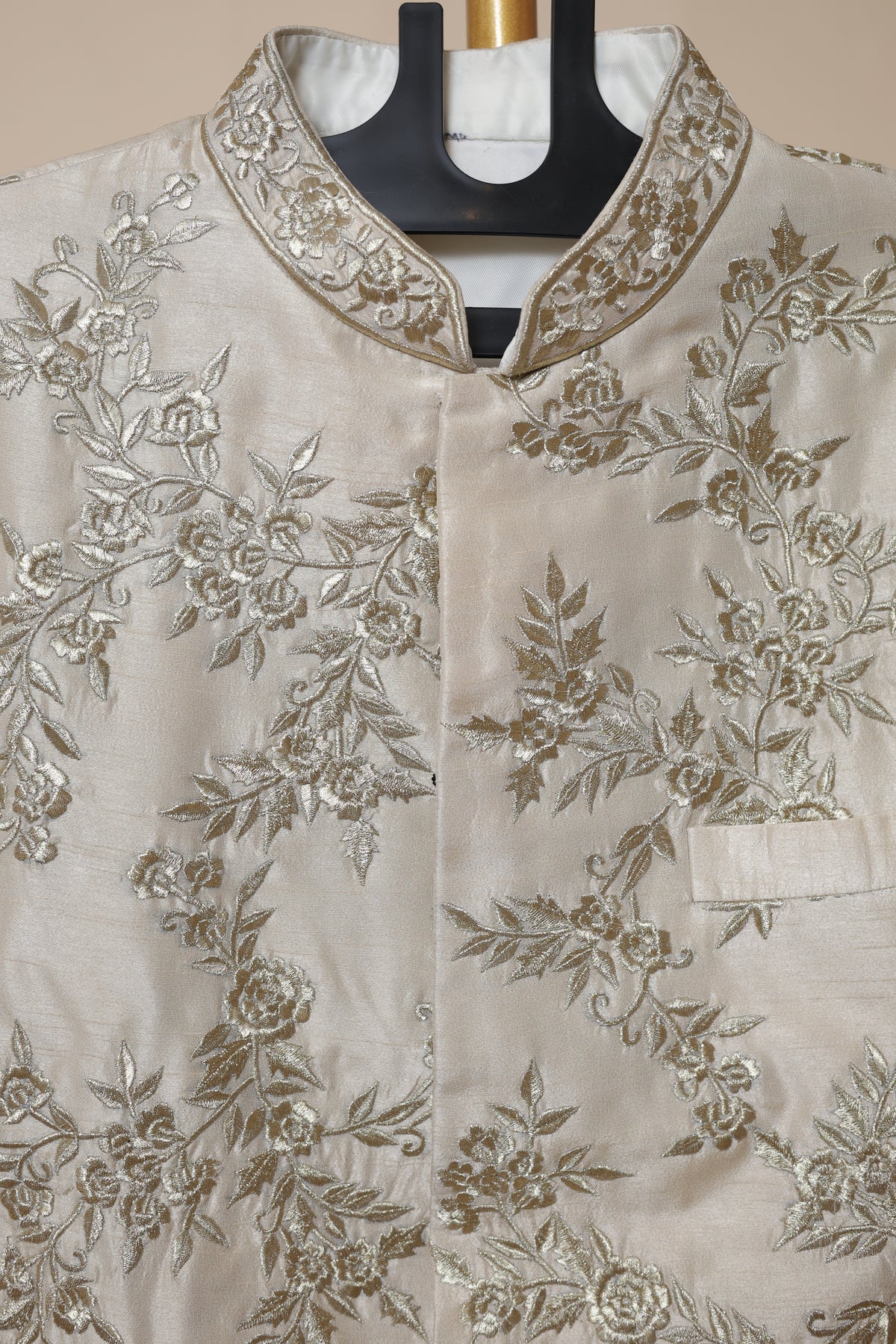 Men's Champagne Gold Floral Embroidered Wedding Sherwani