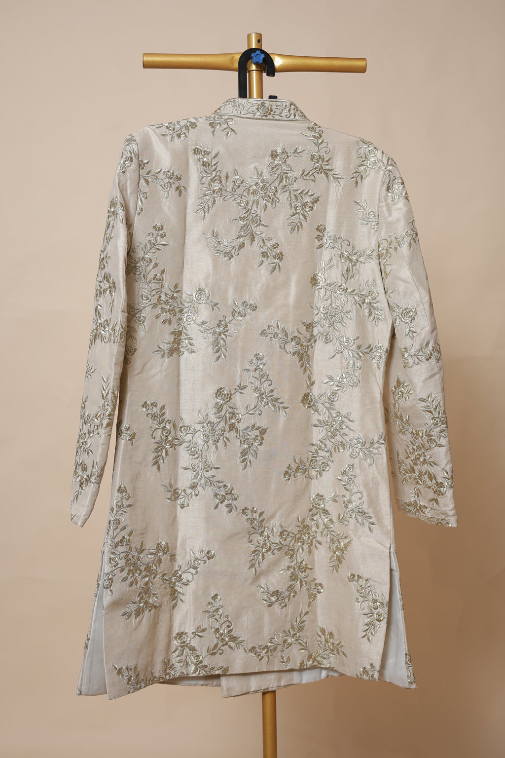 Men's Champagne Gold Floral Embroidered Wedding Sherwani