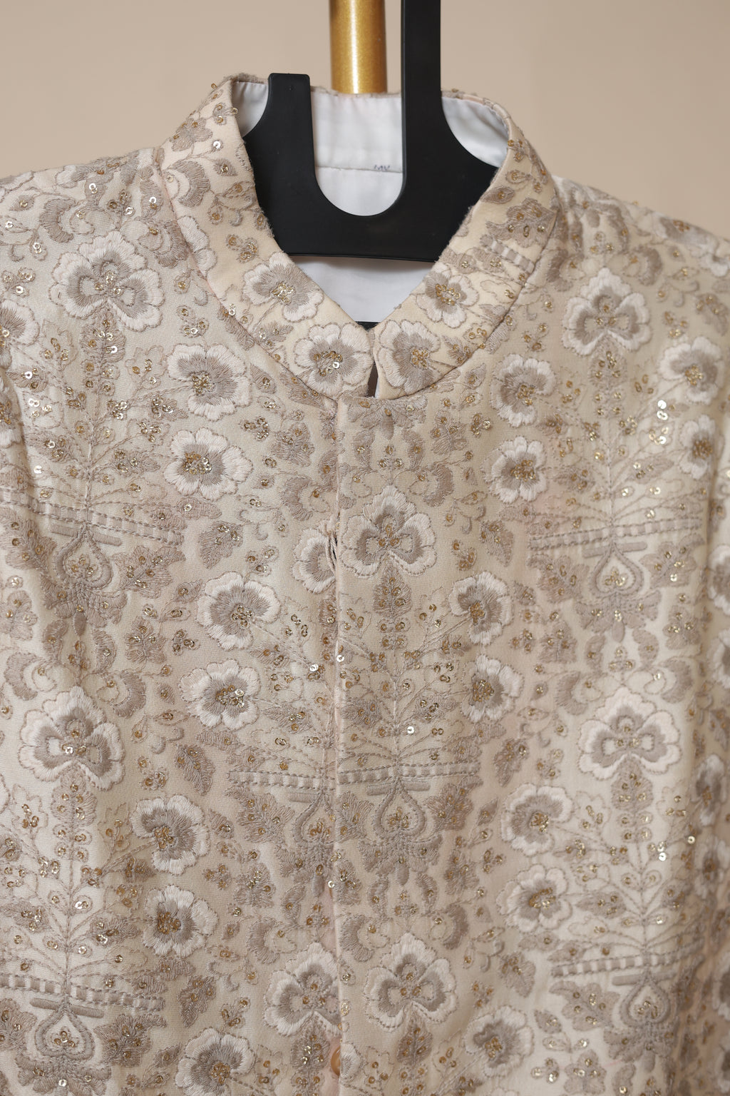 Men's Blush Ivory Floral Embroidered Wedding Sherwani