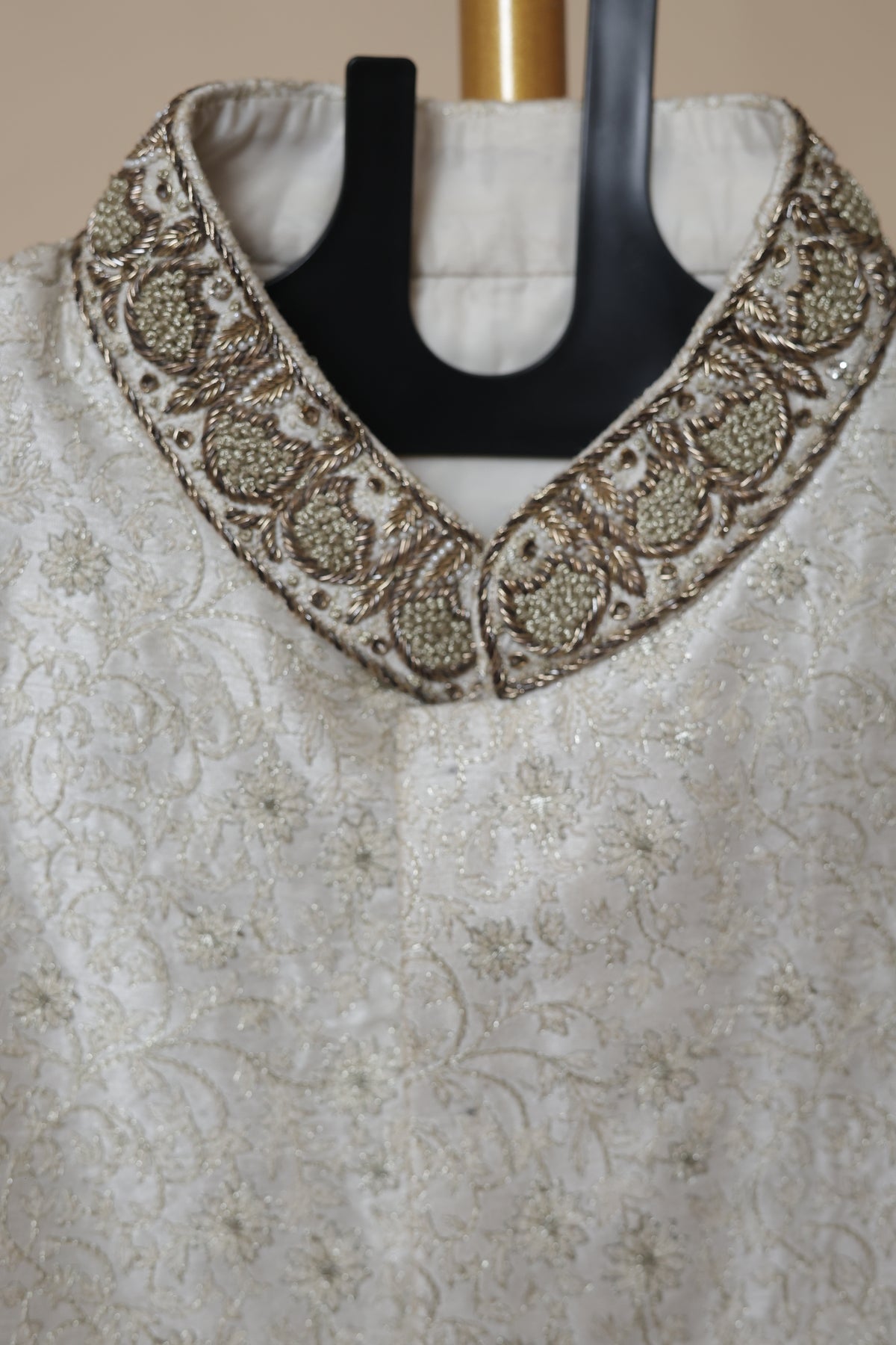 Men's Ivory Jacquard Embroidered Wedding Sherwani