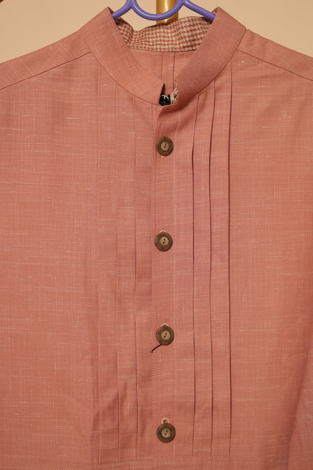 Men’s Peach Mandarin Collar Designer Shirt