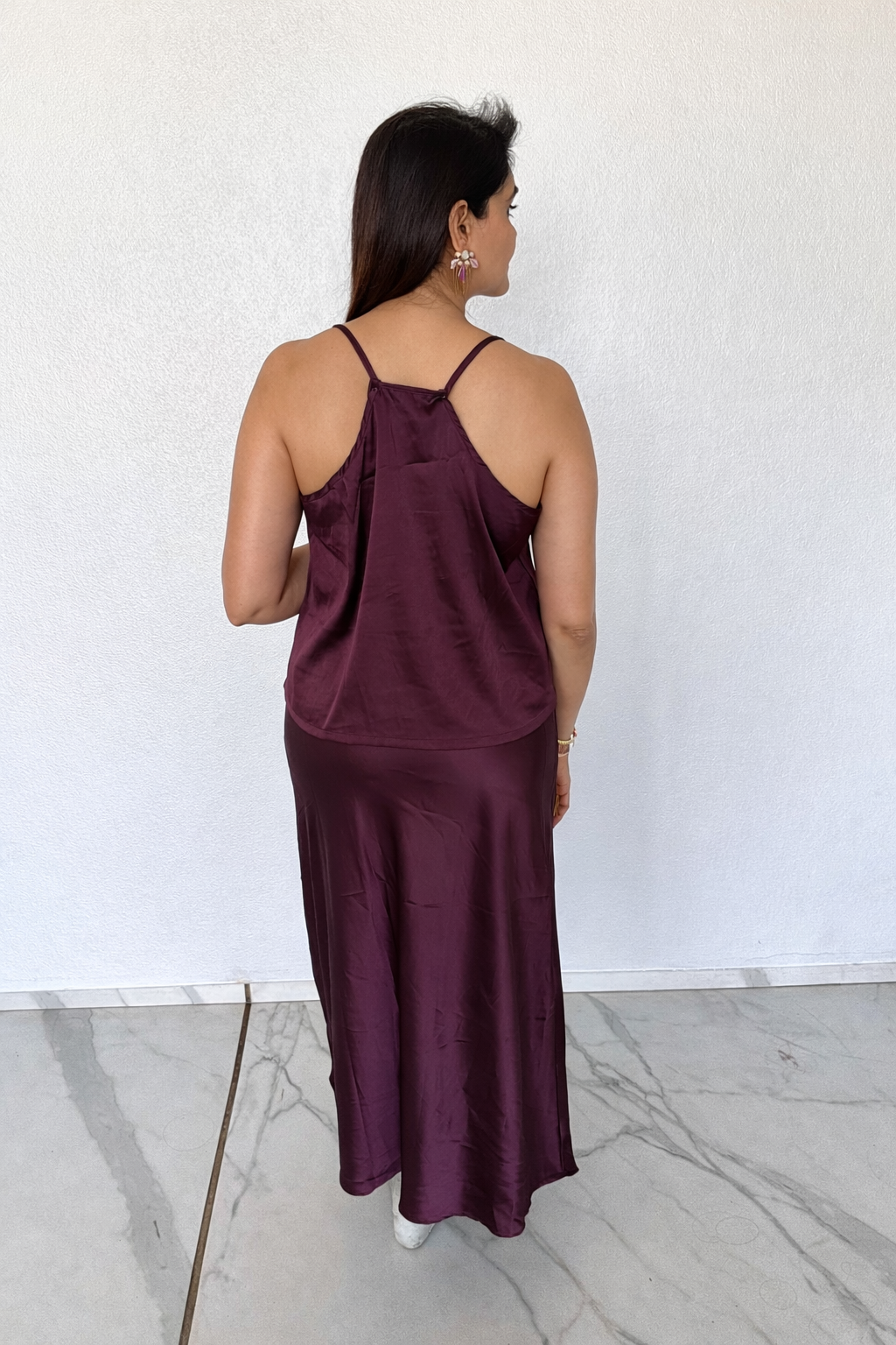 Wine Satin Co-Ord Set