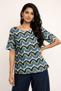 Azure & Sage Zig-Zag Print Boat Neck Top