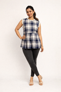 Navy Check Peplum Top