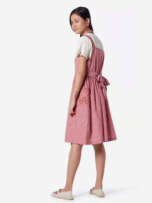 Casual Rose Pinafore Dress with Side Pockets