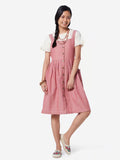 Casual Rose Pinafore Dress with Side Pockets