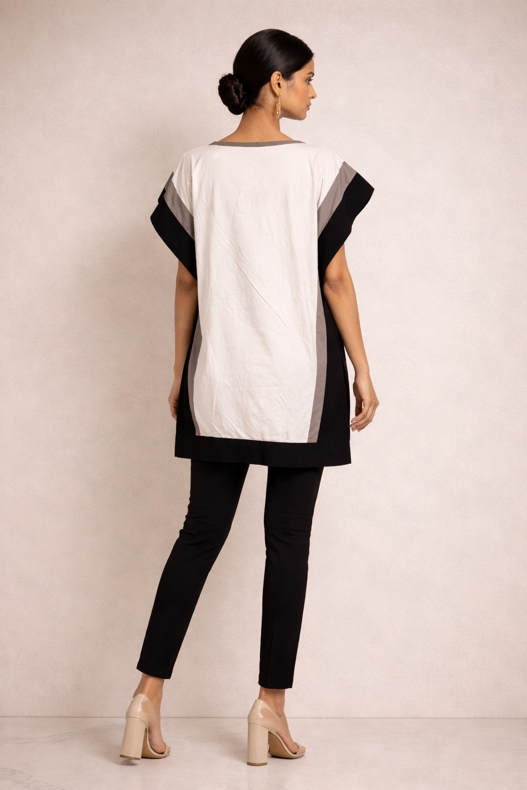 Monochrome Color-Block Panel Tunic Top