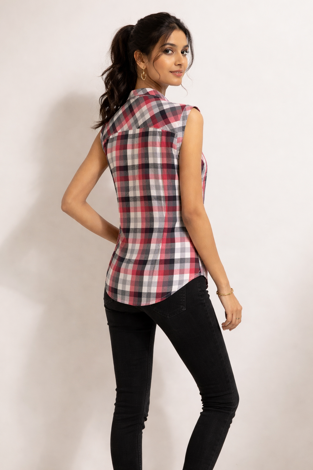 Effortless Pink & Charcoal Checkered Summer Shirt
