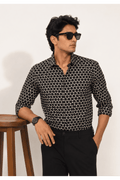Black and Cream Geometric Triangle Print Casual Shirt
