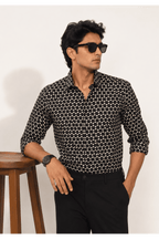Black and Cream Geometric Triangle Print Casual Shirt
