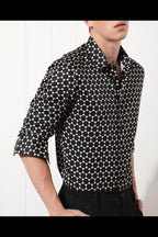 Black and Cream Geometric Triangle Print Casual Shirt